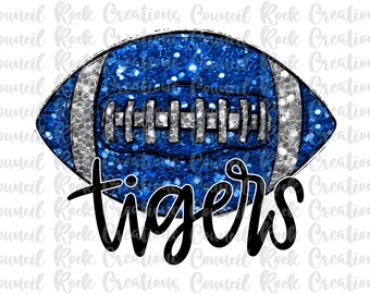 Tigers Glitter Bling Football PNG, School Spirit, Mascot, Digital File, Sublimation Download, DTF