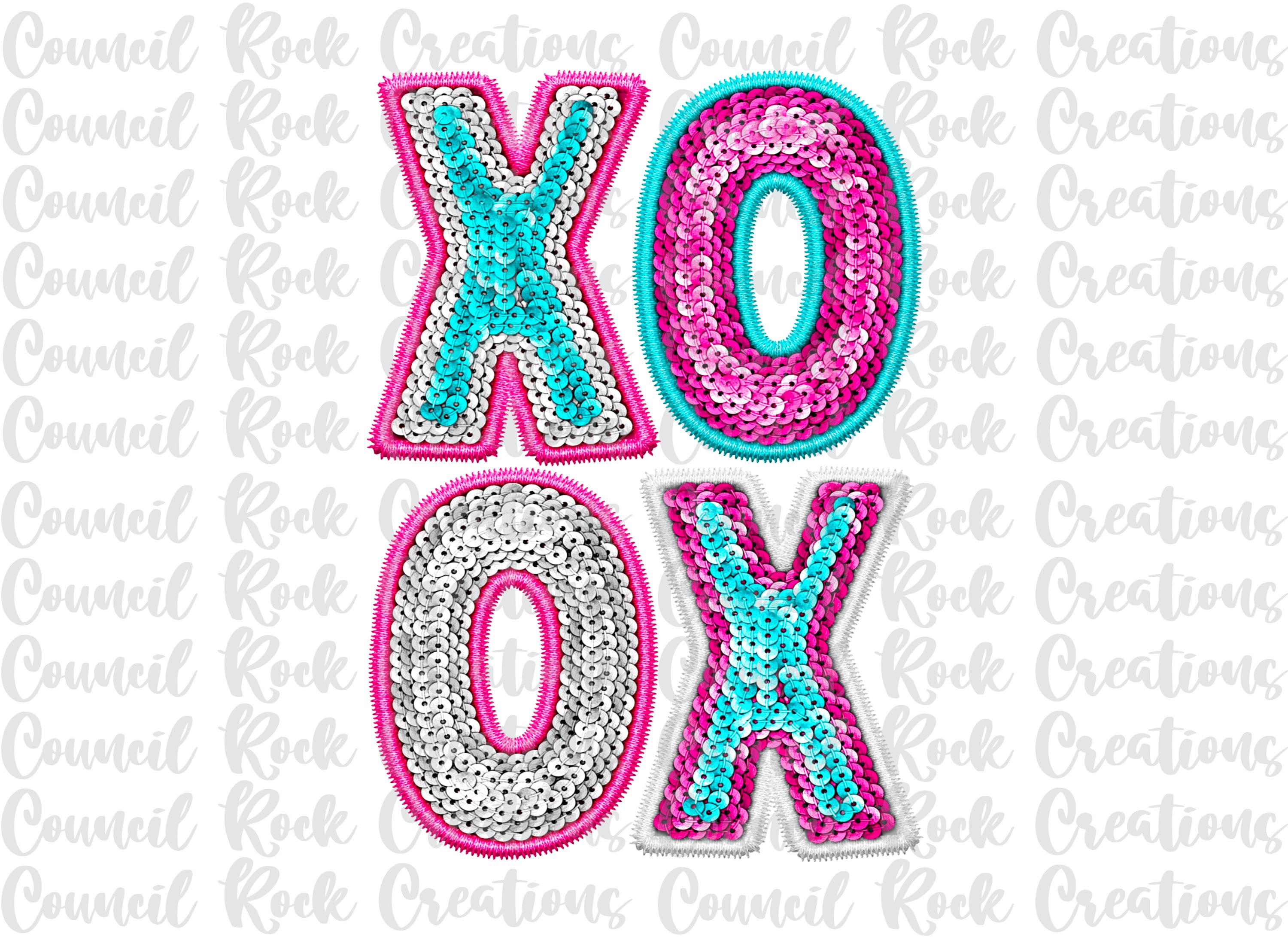 XOXO PNG, Faux Embroidery, Sequin Bling, Valentines, Digital File ...