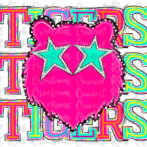Tigers PNG, Colorful Varsity, Mascot, Dalmatian Dots, Stars, School Spirit, Team Spirit, Digital File, Sublimation Download, DTF