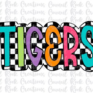Tigers PNG, Colorful, Checkered, Mascot, School Spirit, Team Spirit, Digital File, Sublimation Download, DTF