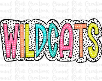 Wildcats PNG, Colorful, Dalmatian Dots, Mascot, School Spirit, Team Spirit, Digital Gile, Sublimation Download, DTF