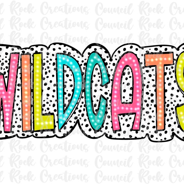 Wildcats PNG, Colorful, Dalmatian Dots, Mascot, School Spirit, Team Spirit, Digital Gile, Sublimation Download, DTF