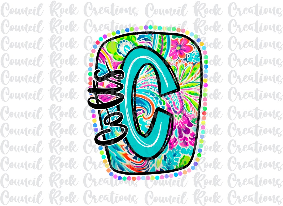 Colts C Scribble Letter PNG, Bright Paisley Floral Background, DTF ...
