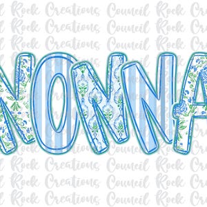 Nonna png, Floral azul, Rayas, Letras a mano, Día de la Madre, Archivo digital, Sublimación, DTF