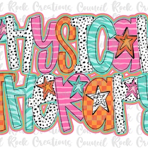 Physiotherapie png, Bunt, Kariert, Zebradruck, Dalmatiner Punkte, Handbeschriftet, Schule, Beruf, Digitale Datei, Sublimation, DTF