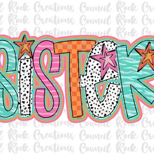 Schwester png, Bunt, Kariert, Zebradruck, Dalmatiner Punkte, Handbeschriftet, Digitale Datei, Sublimation, DTF