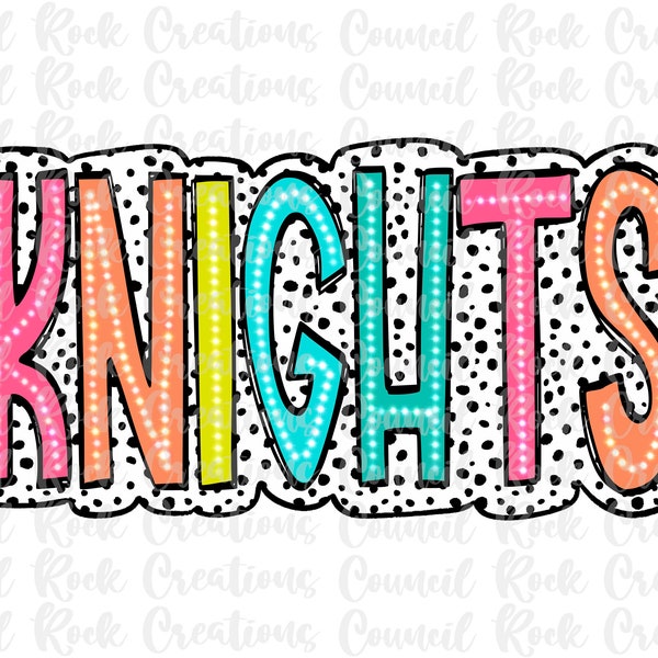 Knights PNG, Colorful, Dalmatian Dots, Mascot, School Spirit, Team Spirit, Digital Gile, Sublimation Download, DTF