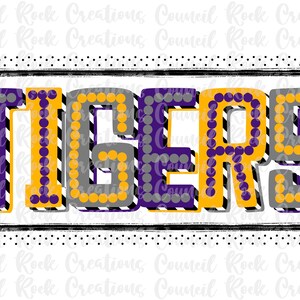 Tigers PNG, Colorful Retro Dots Print, School Spirit, Team Spirit, Digital File, Sublimation Download, DTF, Mascot
