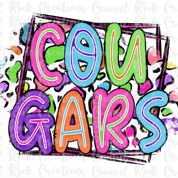 Cougars PNG, Colorful Cheetah Print, School Spirit, Team Spirit, Digital Gile, Sublimation Download, DTF