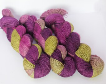 Hand dyed yarn 'Royalty' sock weight yak / silk merino yarn for knitting and crochet Rhapsodye Yarns