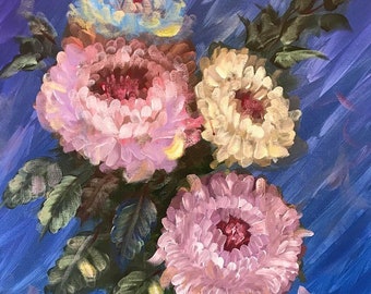 アメリカのアーティスト、グレッグ・ギルリースによる花束の絵画、アクリルと油彩