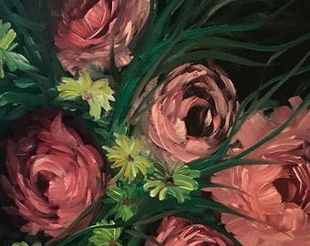オリジナルアート、花、バラ、黄色いヒナギク、ウォールアート、アメリカ人アーティスト、グレッグ・ギルリースによる美術絵画
