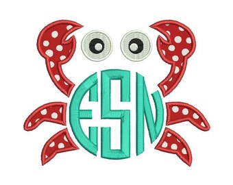 Crab Applique Machine Embroidery Monogram Frame Design - Summer Applique design - Embroidery for children - INSTANT DOWNLOAD - 4X4 5X7 6X10