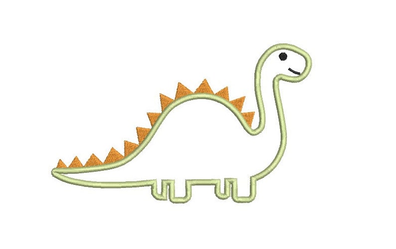May include: A green dinosaur outline with orange spikes on its back. The dinosaur has a simple, cartoon-like design.