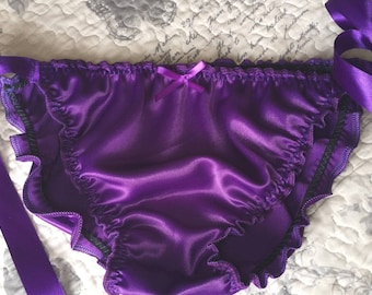 Made to Order..SATIN Tanga style "SISSY Knickers" with ribbon tie sides..any size..any colour