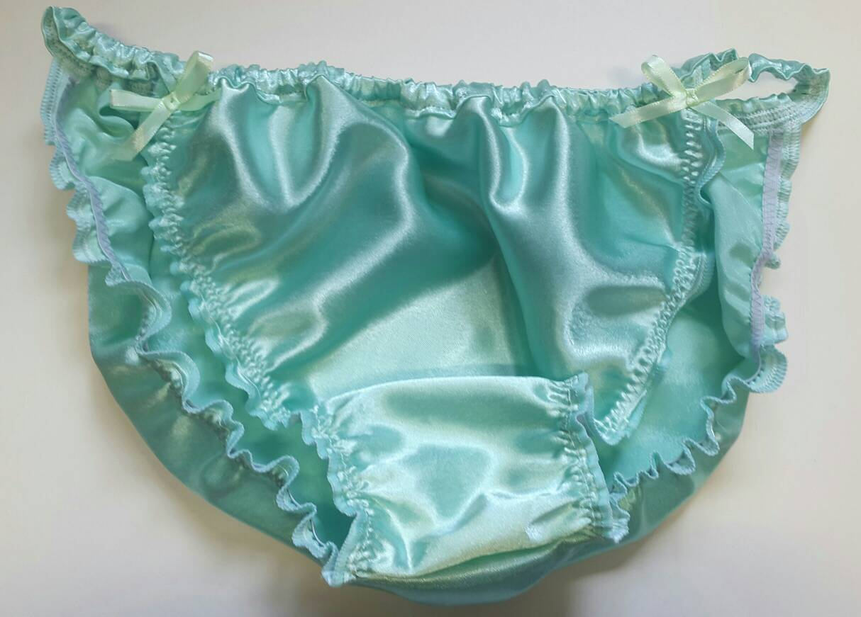 Sissy Satin Panties for MEN - Seafoam Green shiny Full Cut Bikini panties  S-XXL