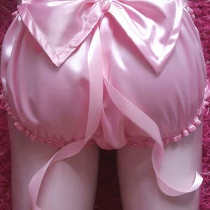 Made to Order..SATIN SISSY Knickers with large bow to bum and ribbon trails. Any size any colour