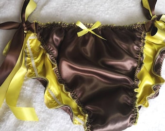 Double layered Satin "SISSY knickers with ribbon tie sides any size..any colour