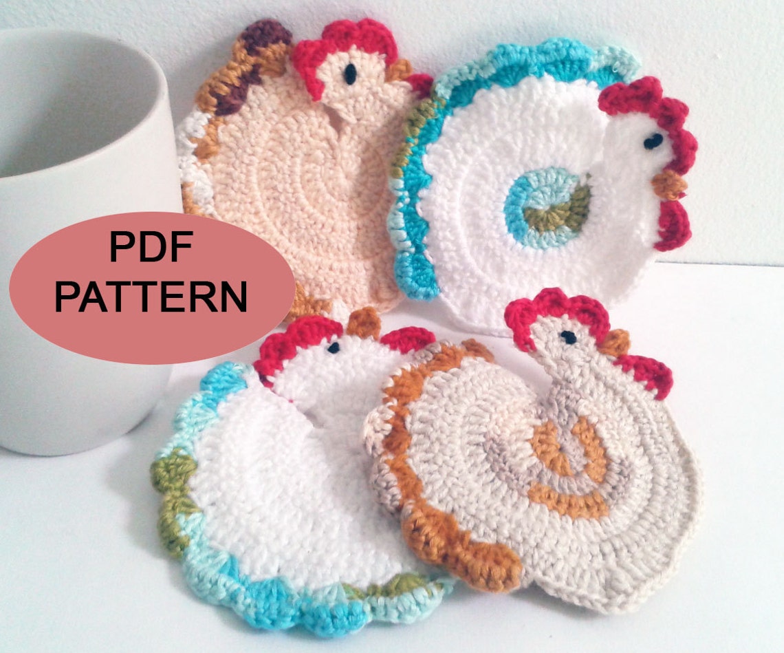 PDF Pattern Crochet Chicken Coaster 10 X 10 Cm Drink Etsy