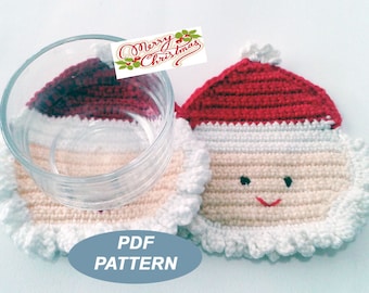 Crochet Santa Coaster PDF Pattern, Christmas crochet coasters, patterns&tutorials, drink coasters