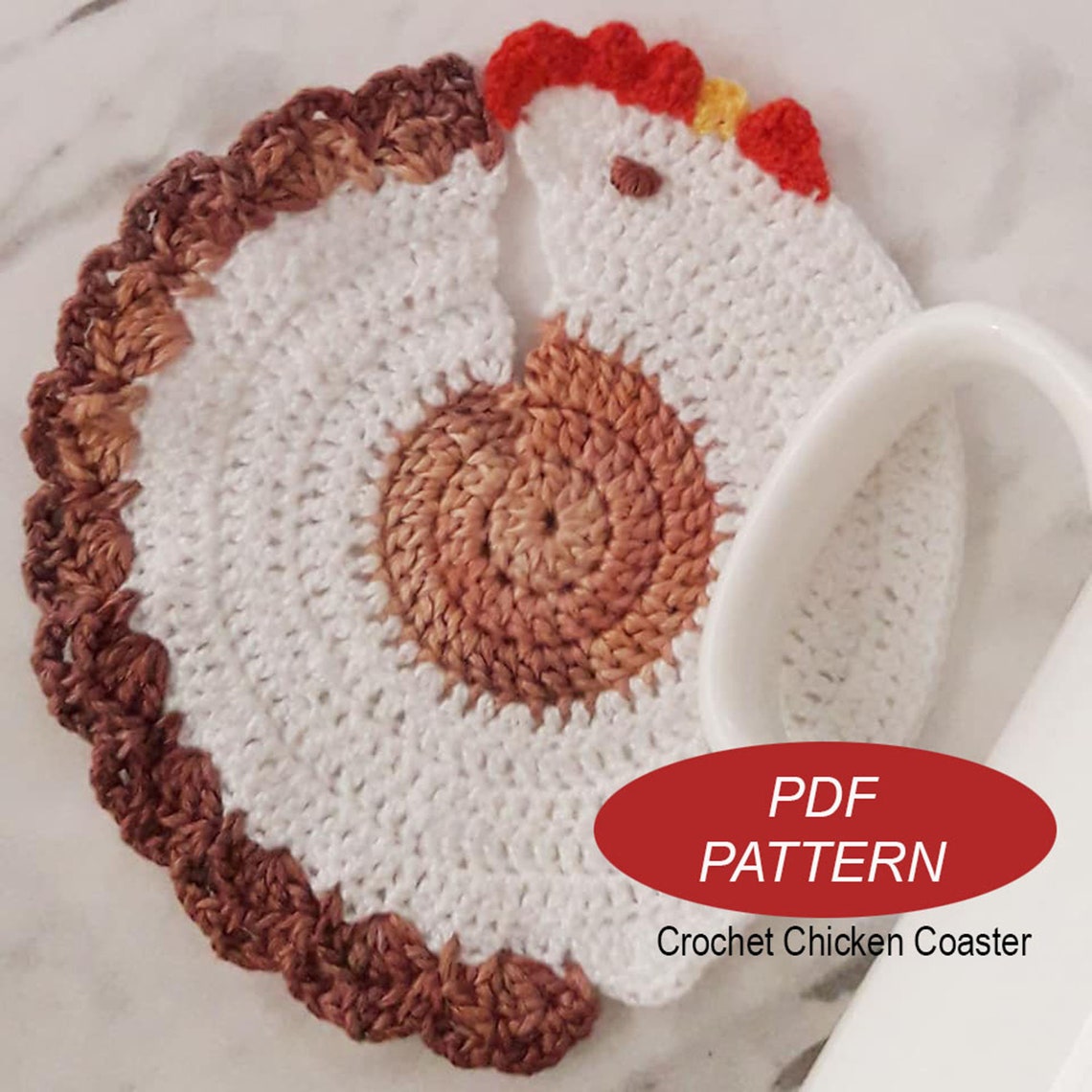 PDF Pattern Crochet Chicken Coaster 10 X 10 Cm Drink Etsy