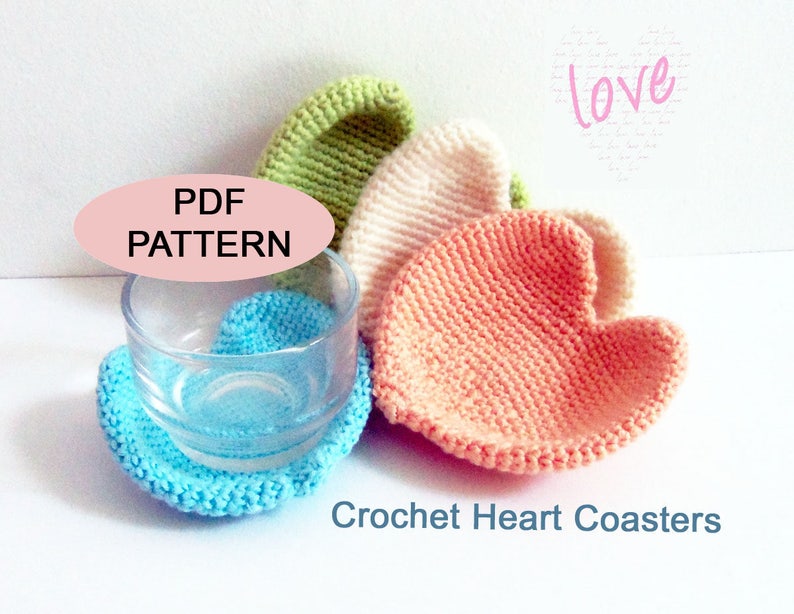Crochet Heart Coaster Set , PDF Pattern, Crochet Tutorial , Diy