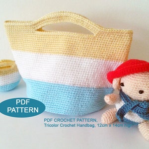 PDF Pattern, Tricolor crochet handbag 12cm x 14cm.tall, crochet gift, crochet handbag