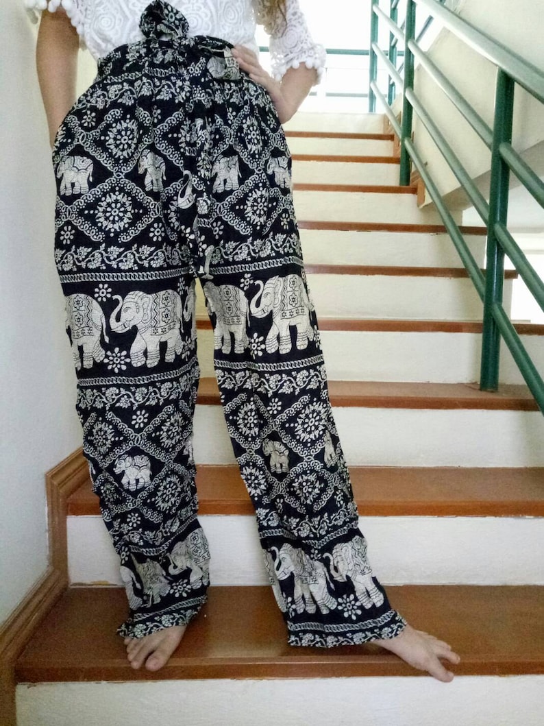 Thai Elephant Pants Palazzo Pants Black Elephant Pants Etsy