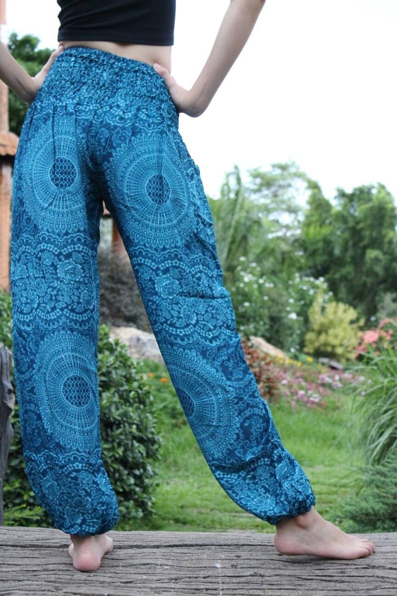 Women Thai Harem Pants Hippie Boho Yoga Blue Rose Styles Etsy