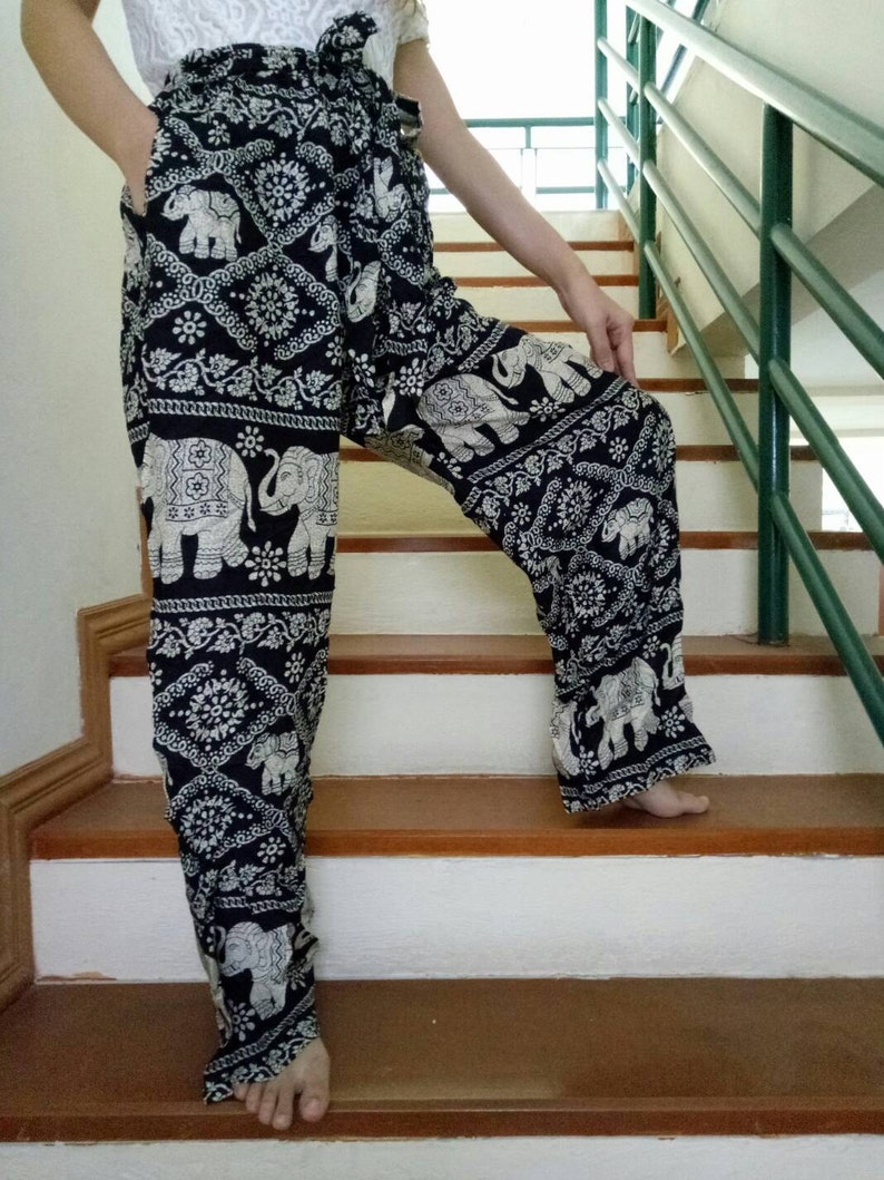 Thai Elephant Pants Palazzo Pants Black Elephant Pants Etsy