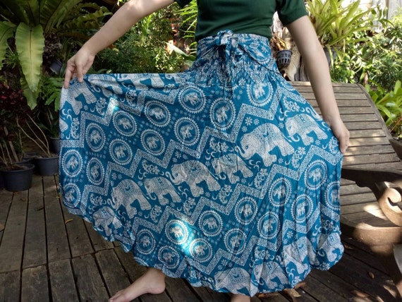 Festival Skirt Boho Skirt Rayon Skirt Green Elephant Skirt | Etsy