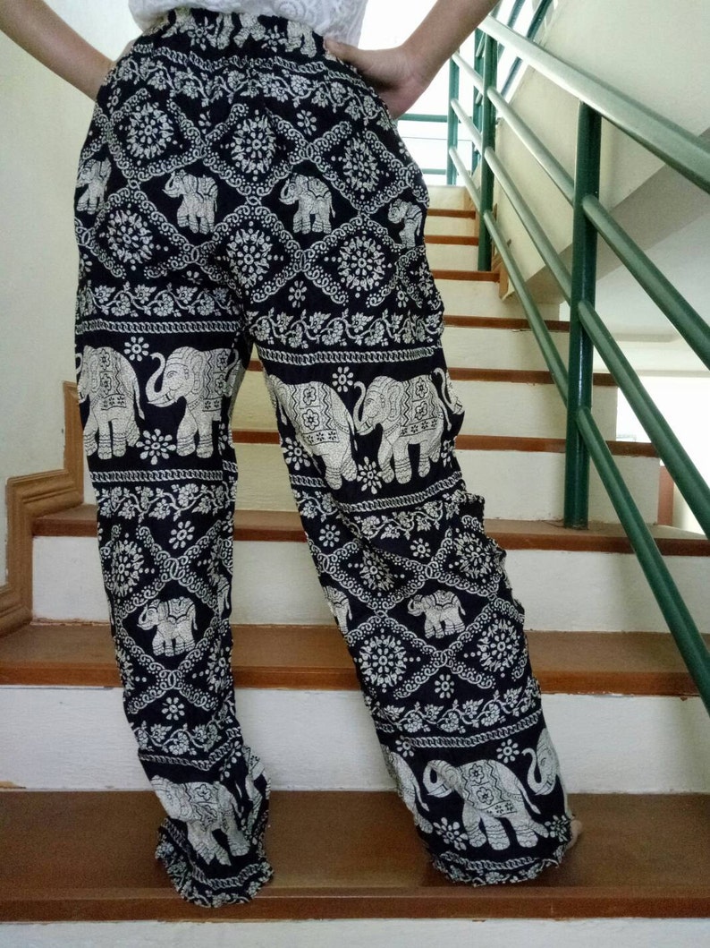 Thai Elephant Pants Palazzo Pants Black Elephant Pants Etsy