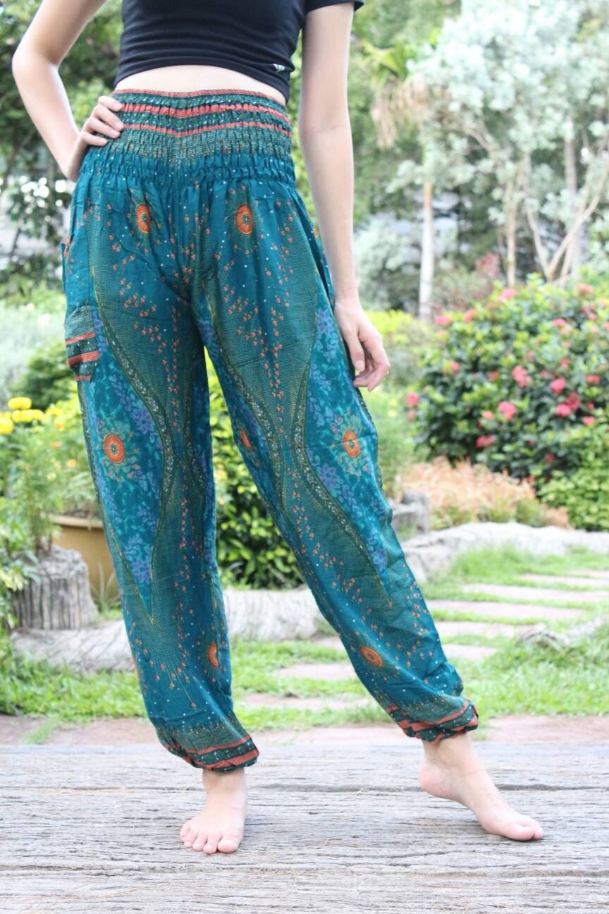 Harem Pants Hippie Boho Clothing Yoga Peacock Blue Green Women | Etsy