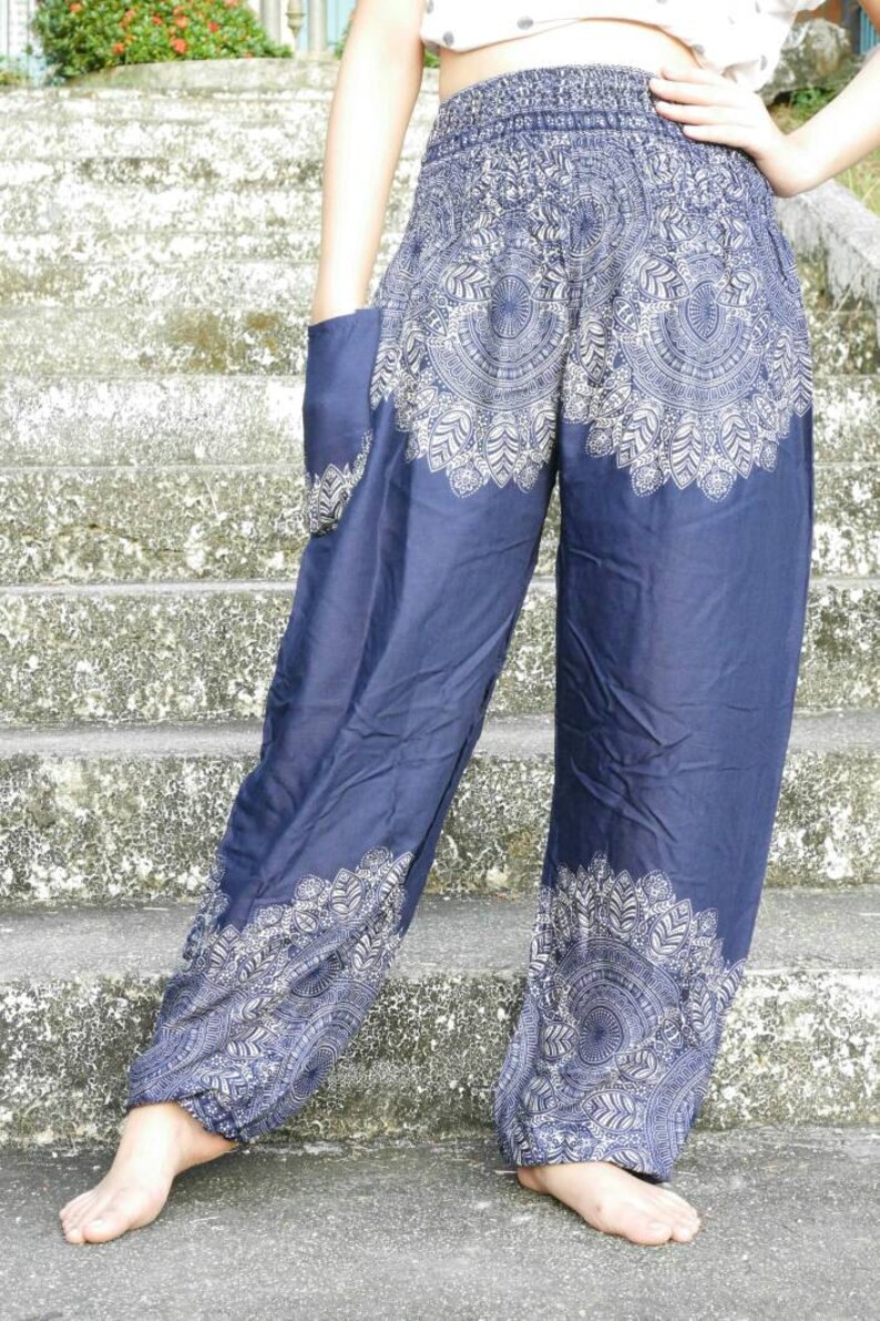 Navy pants / Yaga clothing / Yaga clothes / flower pants / Etsy