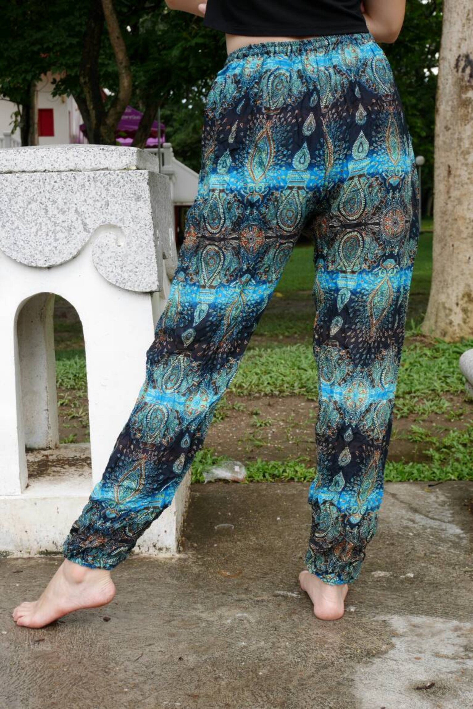 Black Blue Pants Thai Fabric Pants Thai Fisherman Pants Harem Etsy