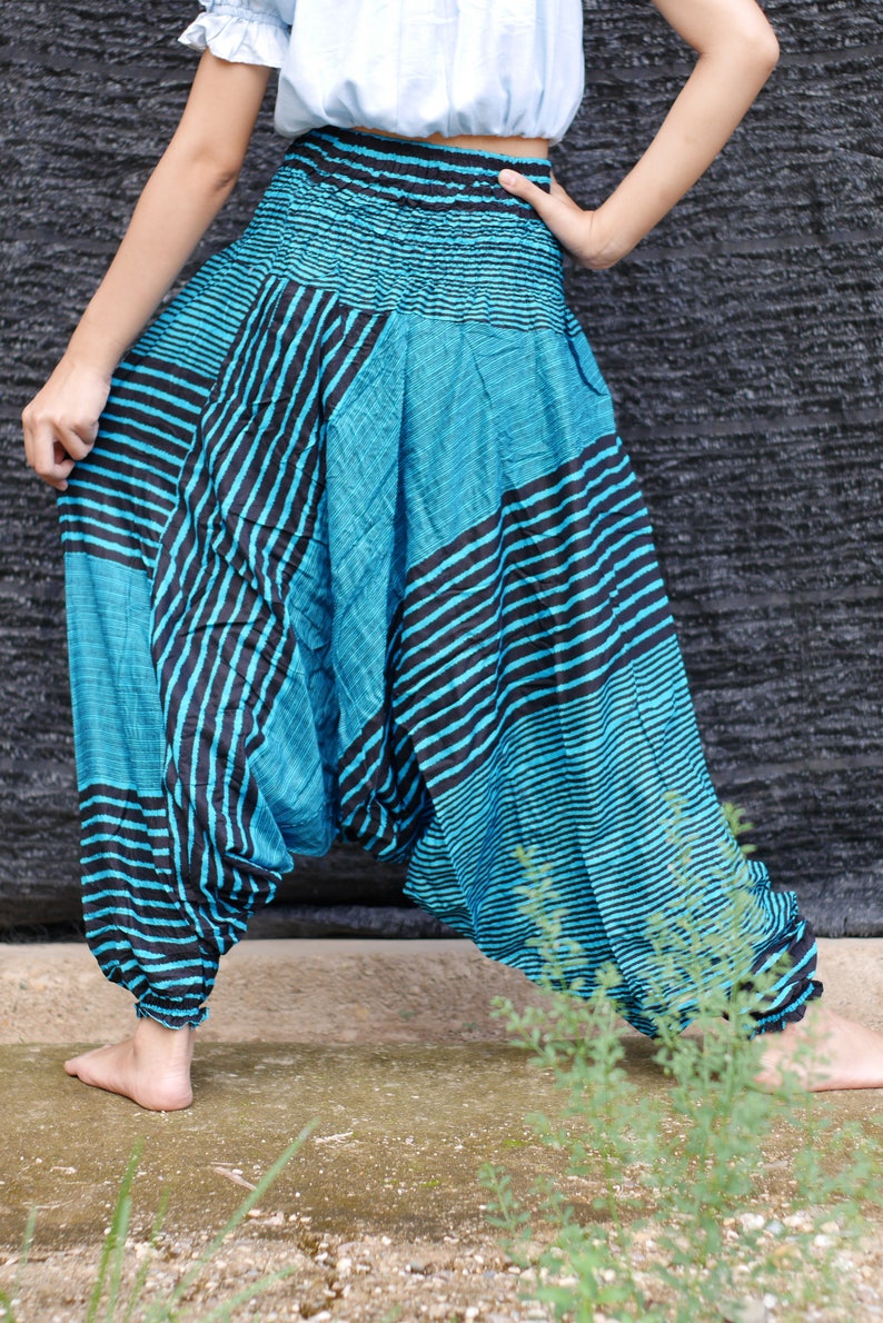 Harem Clothes Hippie Clothes Drop Crotch Blue Stripe Bohemian Etsy