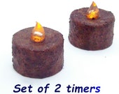 Set of 2 Timer Tealights Grubby Burnt Mustard Cinnamon Tea lights Battery Operated LED
