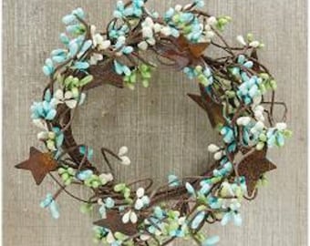 Teal and Coral Pip Berries 2 1//4/" Candle Wreath
