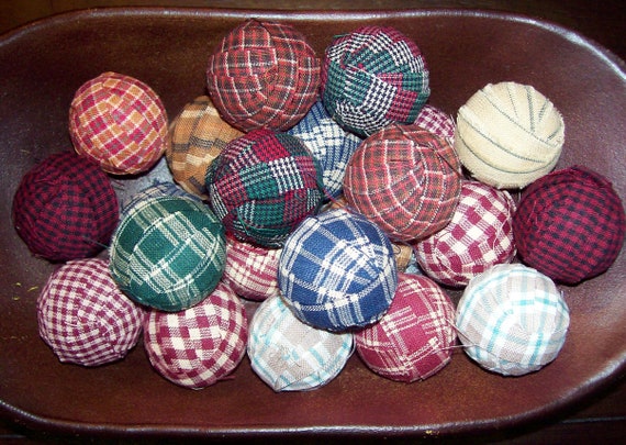 RAG BALLS Mix 22 Primitive Country Fabric Blue Red Tan Green - Etsy
