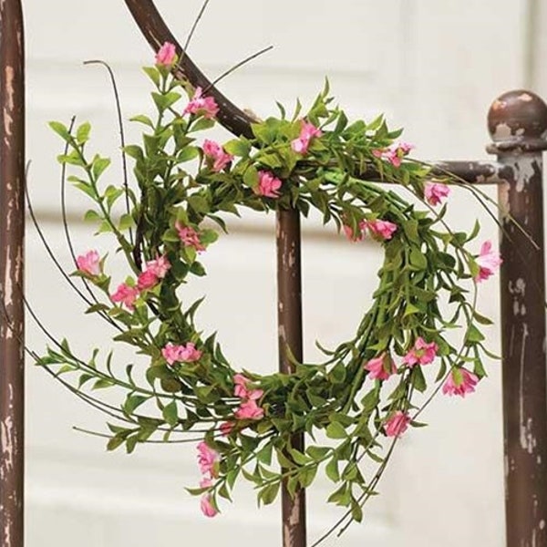 Candle Ring Mini Wreath Spring Summer Floral Green Ivory wedding 4-4.5" opening Bayberry Pink