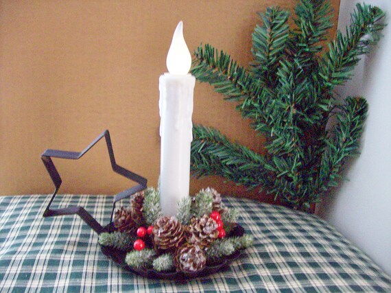 Christmas Star Pan Holder With White Flicker Candle 8 Hr Etsy