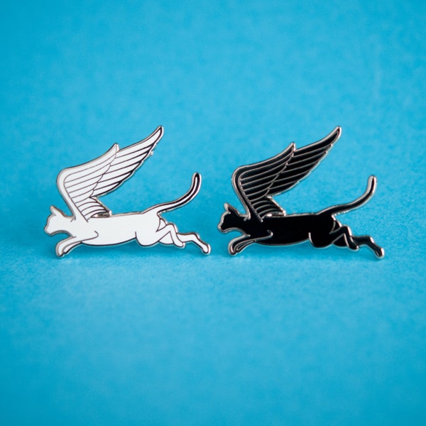 Cat Wings enamel lapel pin | kitten pin, flying cat, black cat pin, cat lover gift, crazy cat lady, hat pin, cat brooch, black cat, pet loss