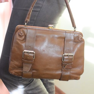 Vintage brown Leather purse handbag women bag / boho accessories from 1970s