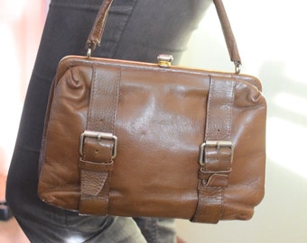 Vintage antique brown Leather purse handbag women bag