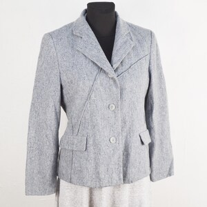 Vintage Wool Blend Blazer: Gray Blue Professional Jacket (US 10, EU 38)