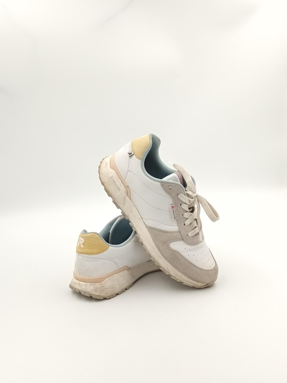 Rieker Leather Suede Sneakers: White & Beige, EU39 US8