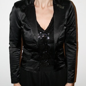 Vintage Sequin Blazer: Black Buttoned Formal Jacket, Made in Italy