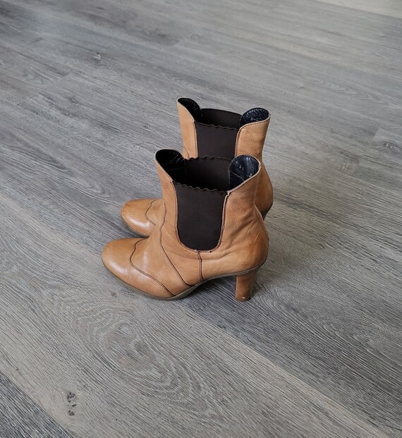 vintage brown leather women ankle heeled wingtip … - image 6