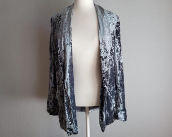 Marynarka vintage Zara Velvet: srebrzysto-szara z otwartym przodem (rozmiar S)