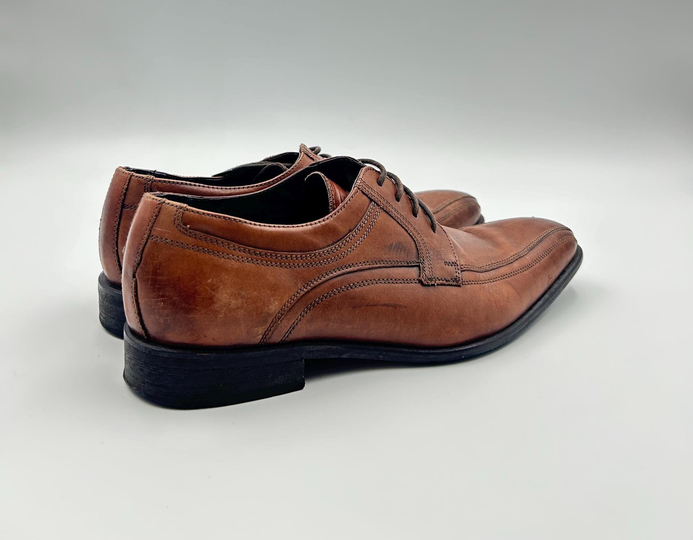 Vintage Leather Oxford Shoes: Cognac Brown Square Toe, EU41 US8 - Etsy